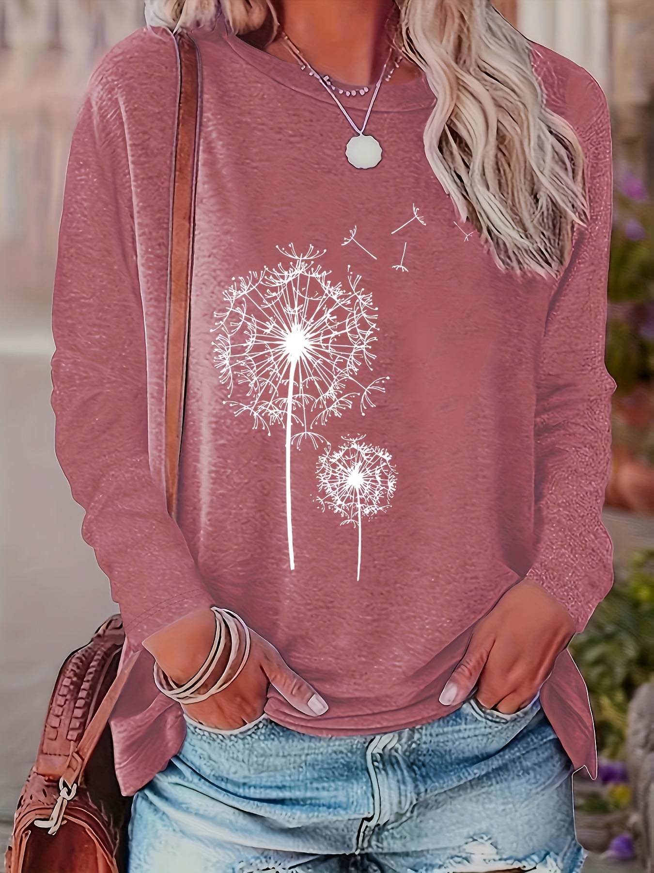 Vibrant Dandelion Print Crew Neck T-Shirt