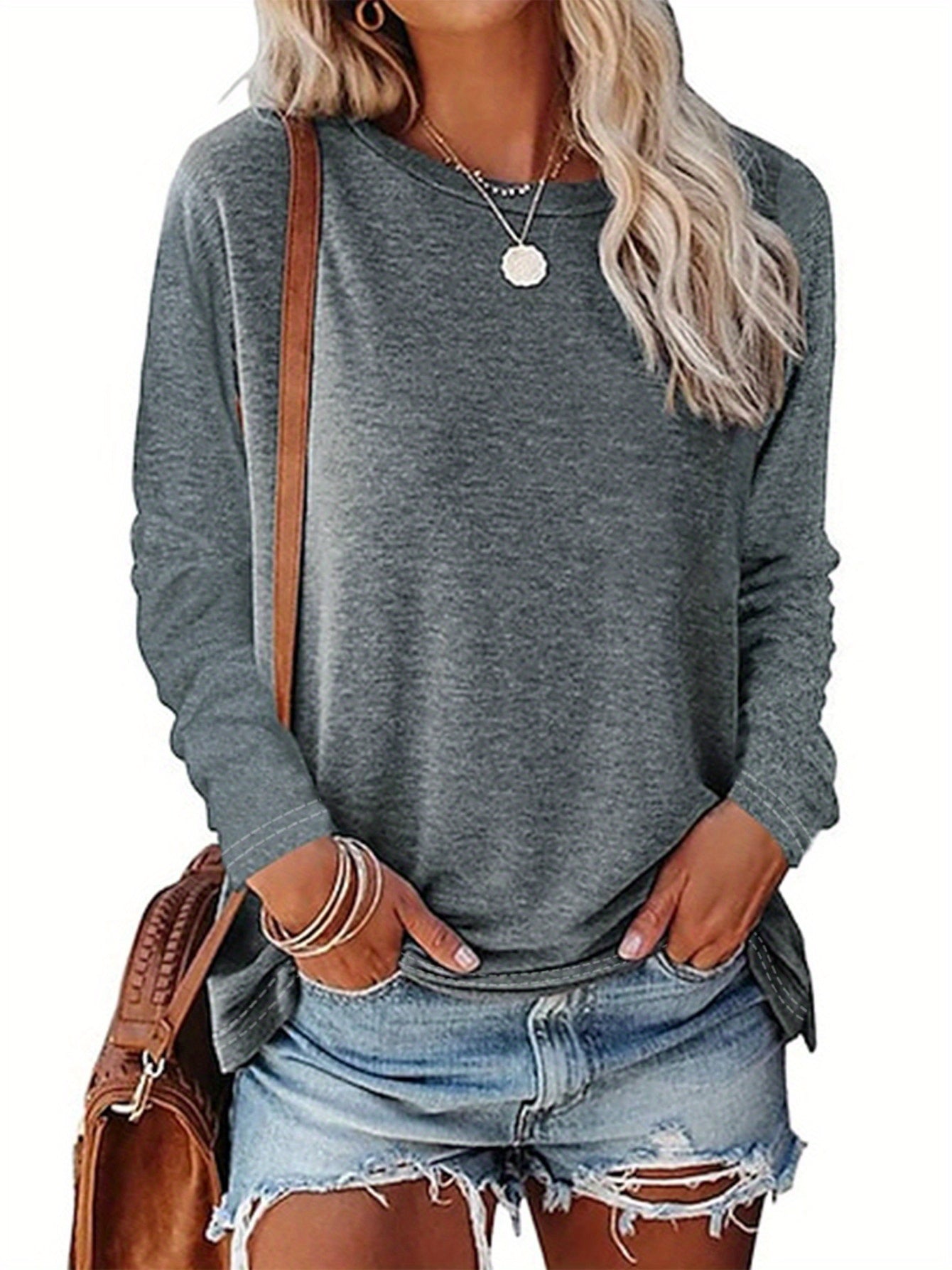 Women's T-Shirt - Comfy Long Sleeve Crew Neck