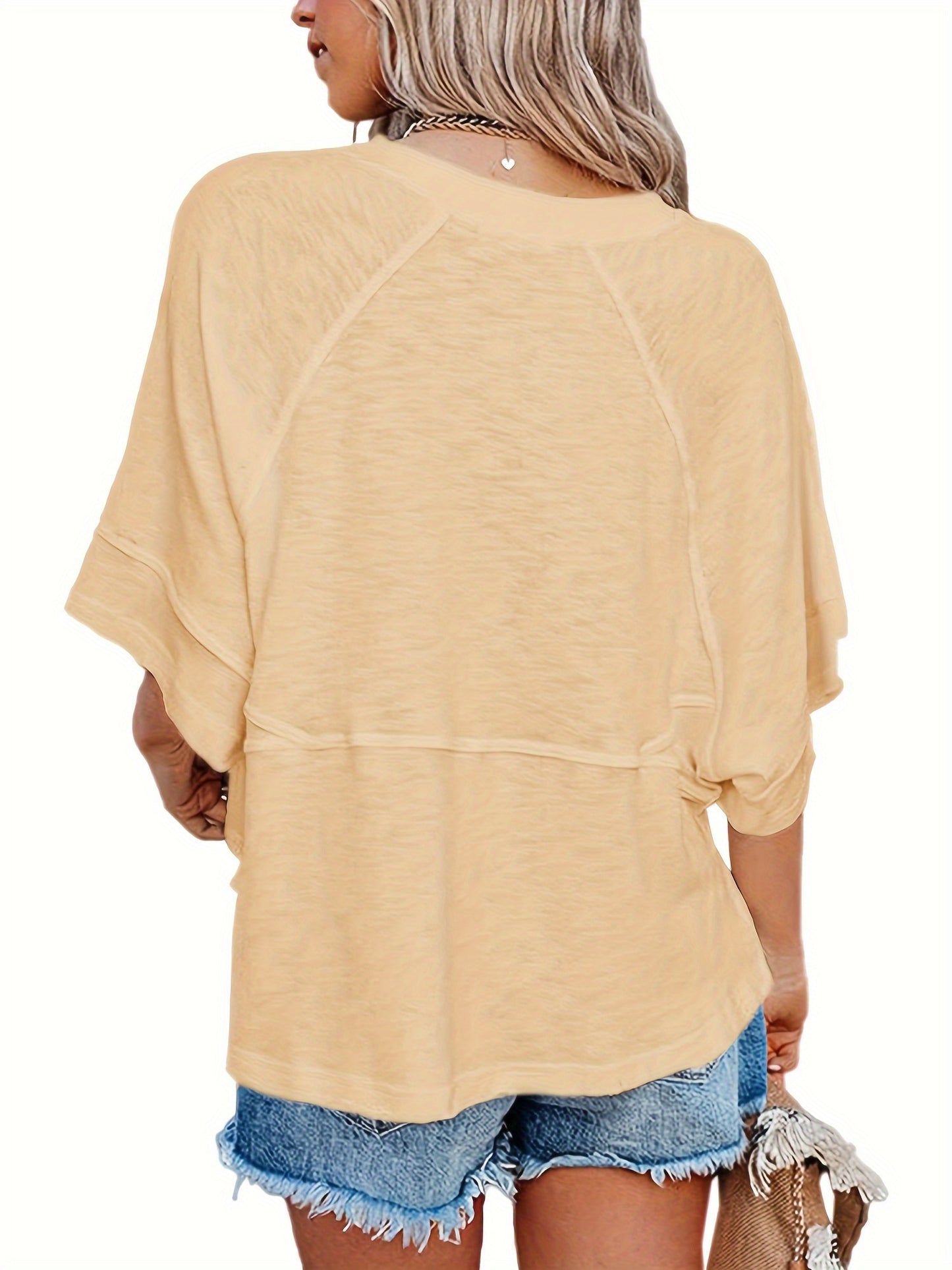 Women'S Solid Color Loose Fit Cute Basic Flowy Top