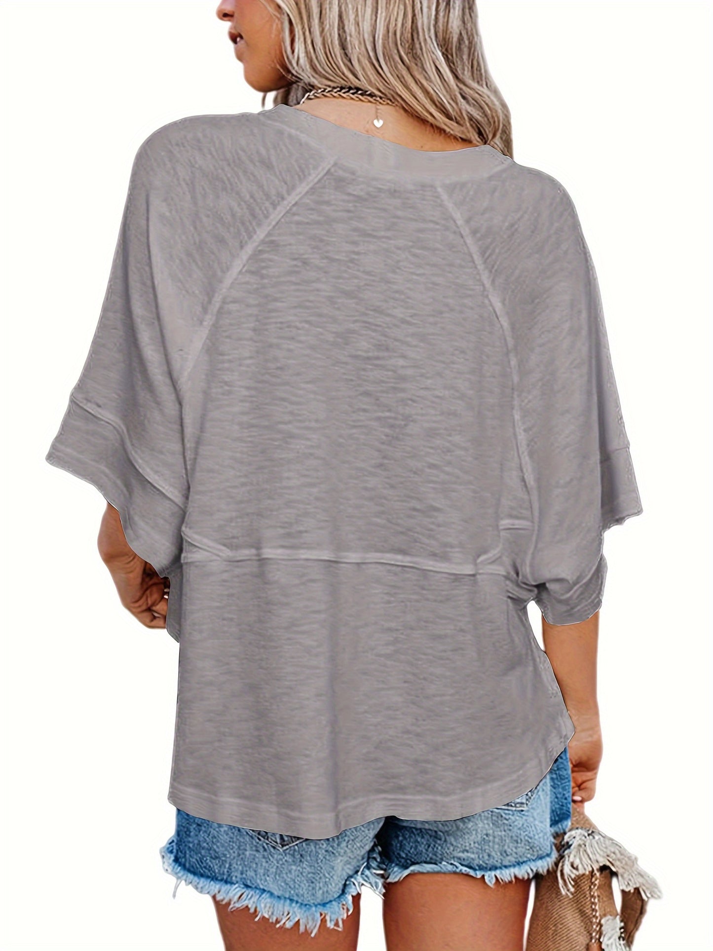 Women'S Solid Color Loose Fit Cute Basic Flowy Top