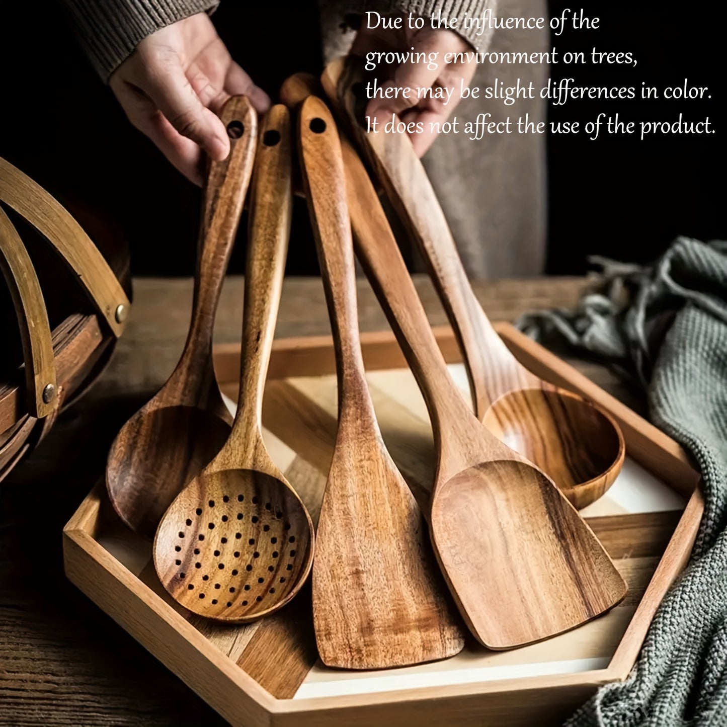 5/10pcs Premium Wooden Kitchen Utensils Set - Ergonomic Handles and Heat Resistant Essentials