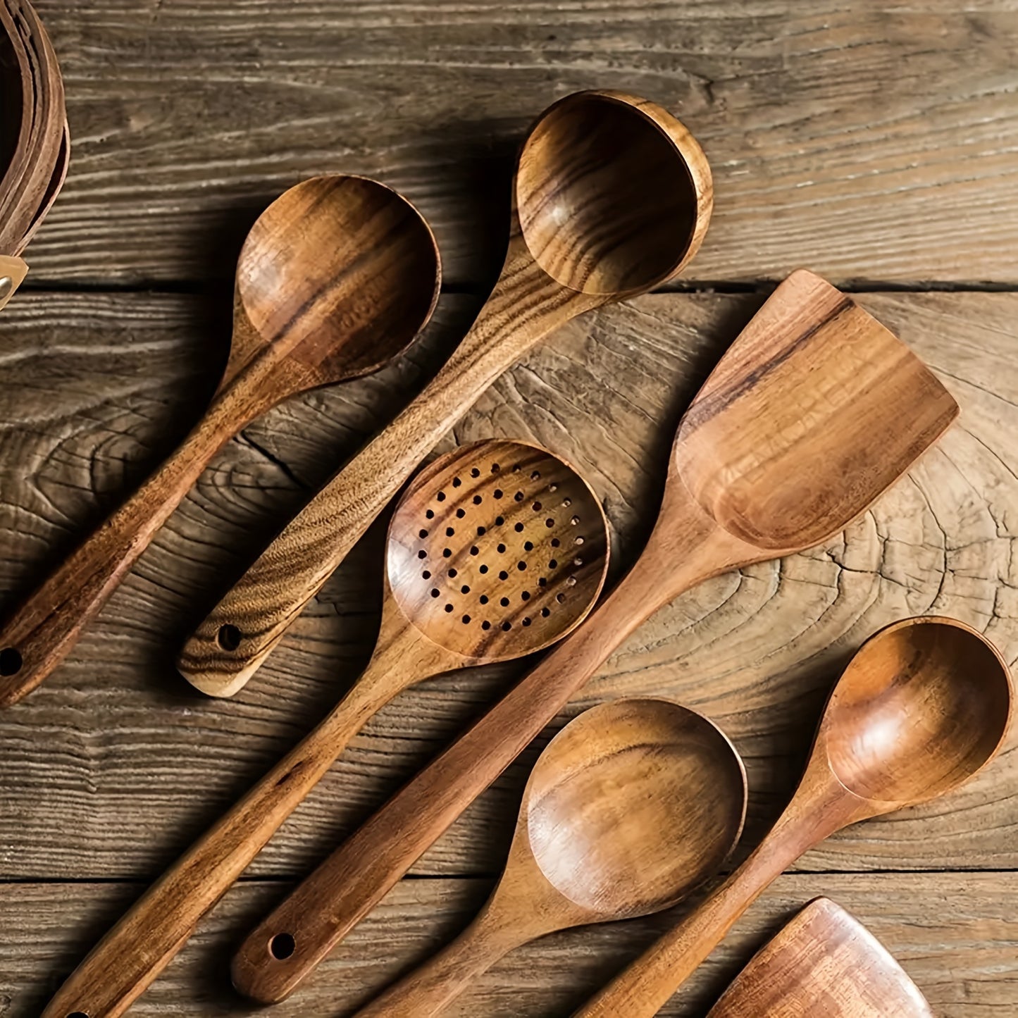 5/10pcs Premium Wooden Kitchen Utensils Set - Ergonomic Handles and Heat Resistant Essentials