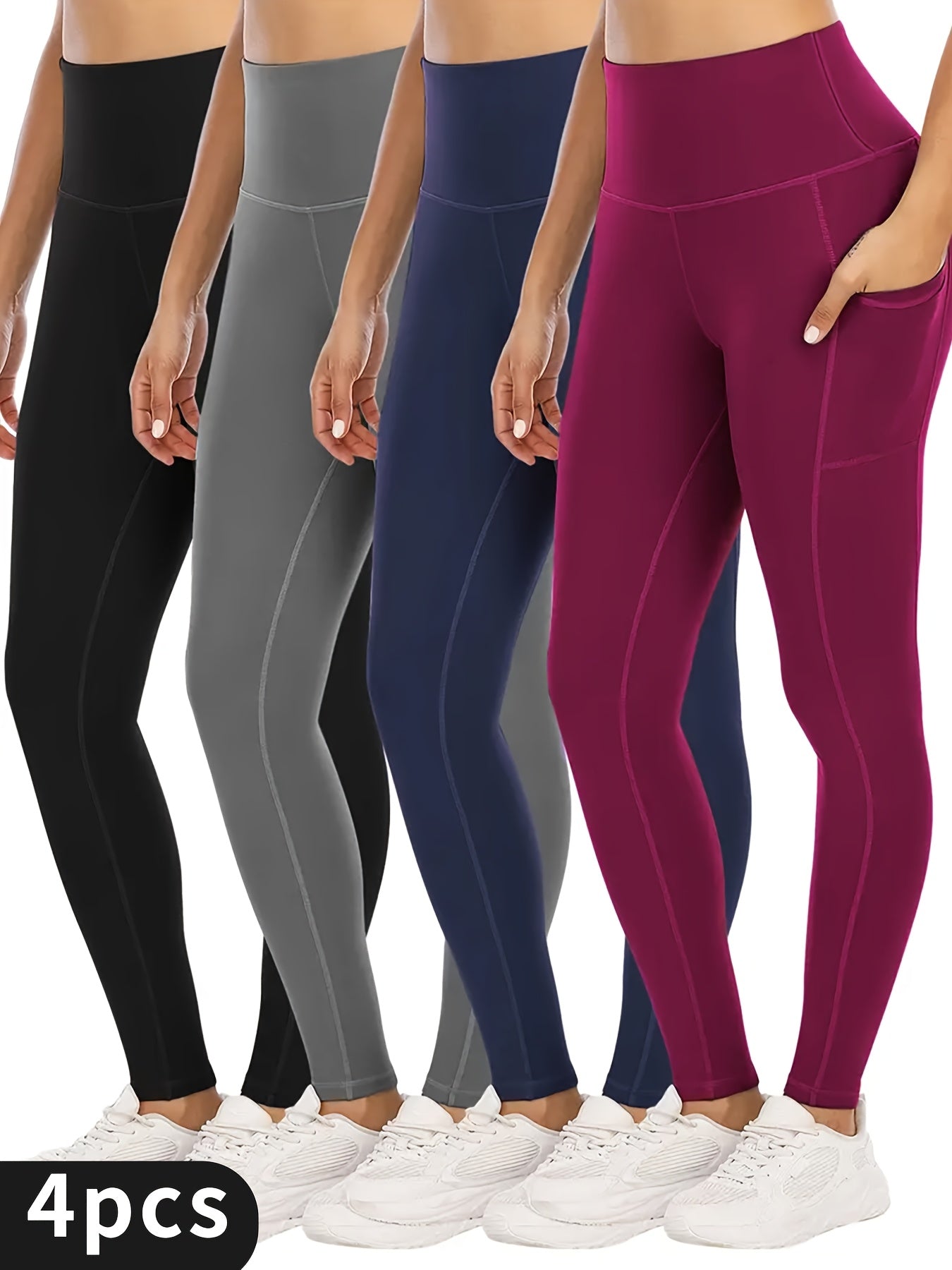 4pcs Plus Size High-Waisted Yoga Leggings for Women