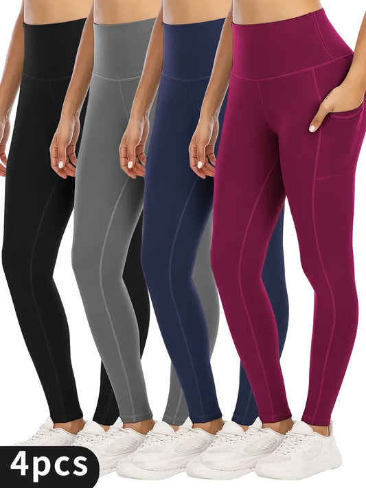 4pcs Plus Size High-Waisted Yoga Leggings for Women