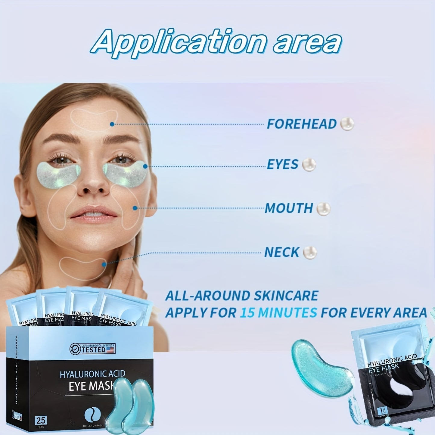 25 Pairs Of Blue Eye Patches with Hydrolyzed Collagen, Hyaluronic Acid And Nourishing Moisturizing Ingredients