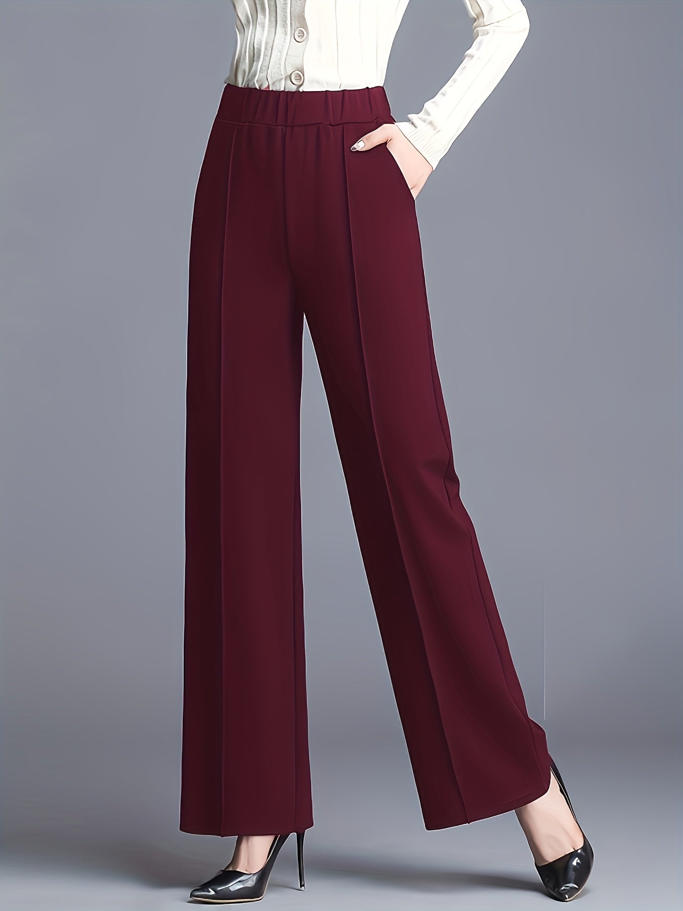 Elegant Maroon High-Waist Straight-Leg Pants for Women