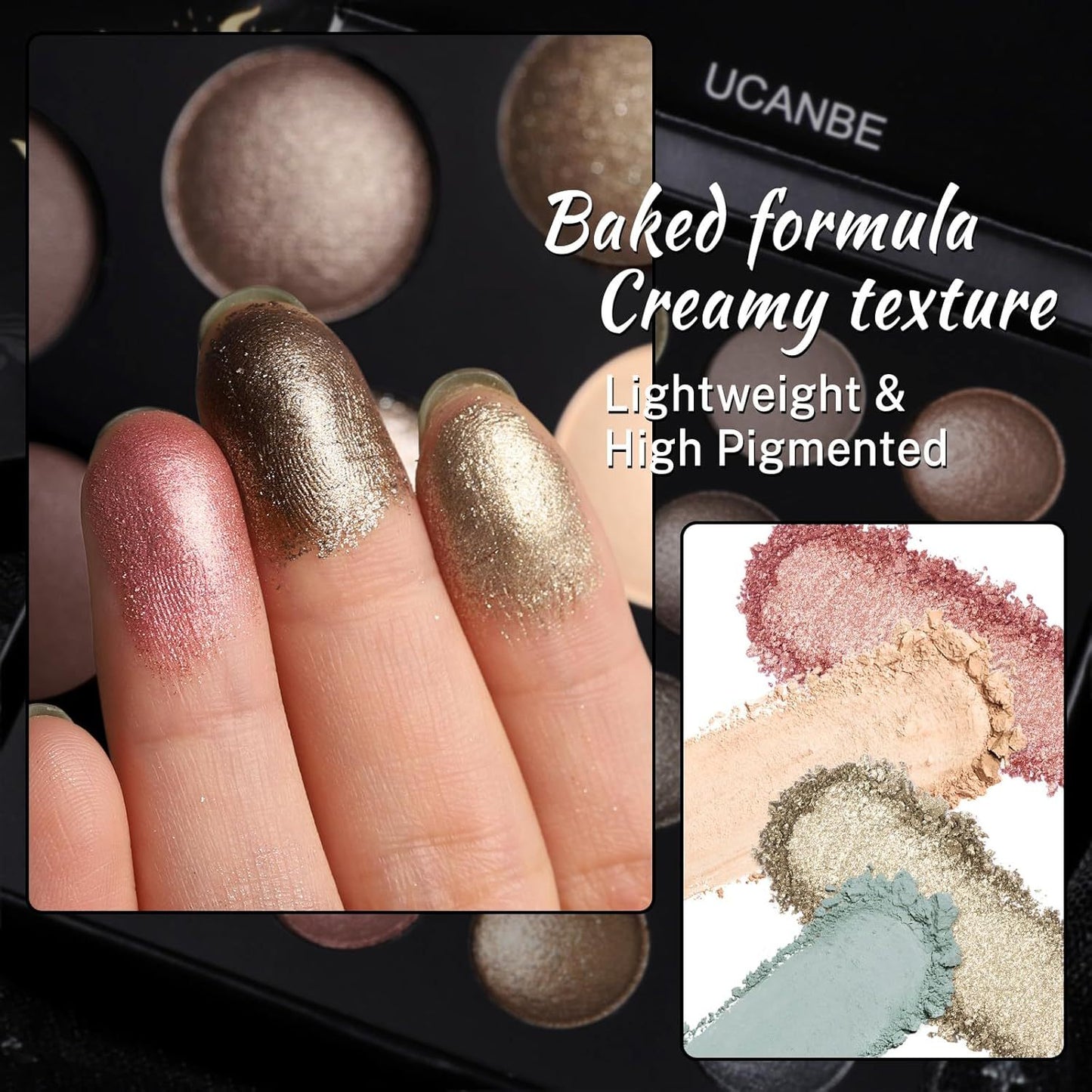 Ucanbe Baked Eyeshadow Palette with Hidden Gemstones 16 Shade Mix of Matte Glitter and Metallic Finishes Highly Pigmented Long Lasting Nude and Neutral Shades for Day to Night Makeup Elegant Packaging Shimmering Effects