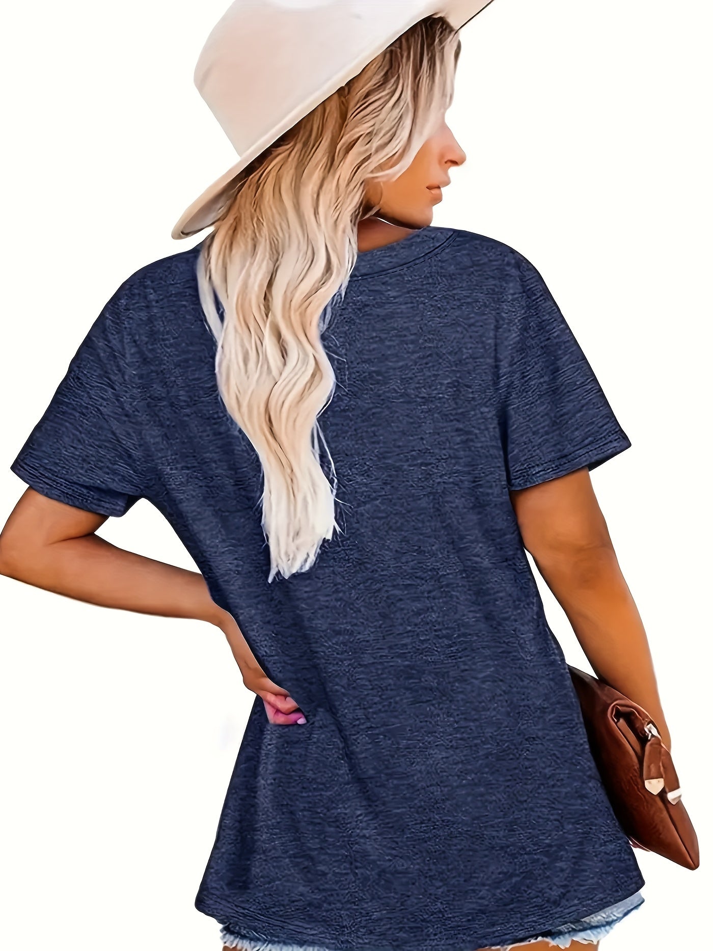 Women's Casual Daisy Flower Graphic Tee - Navy Blue Top