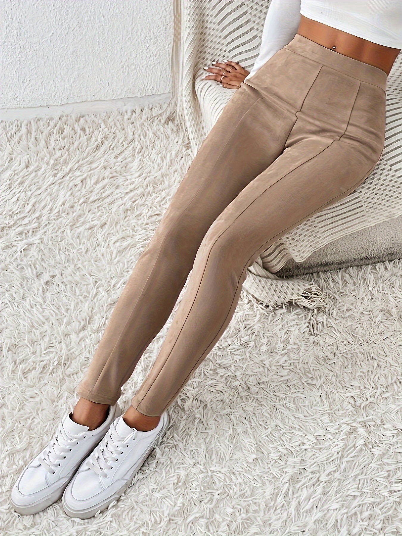 Women's Fashion New Solid Color High Waist Leggings Trousers