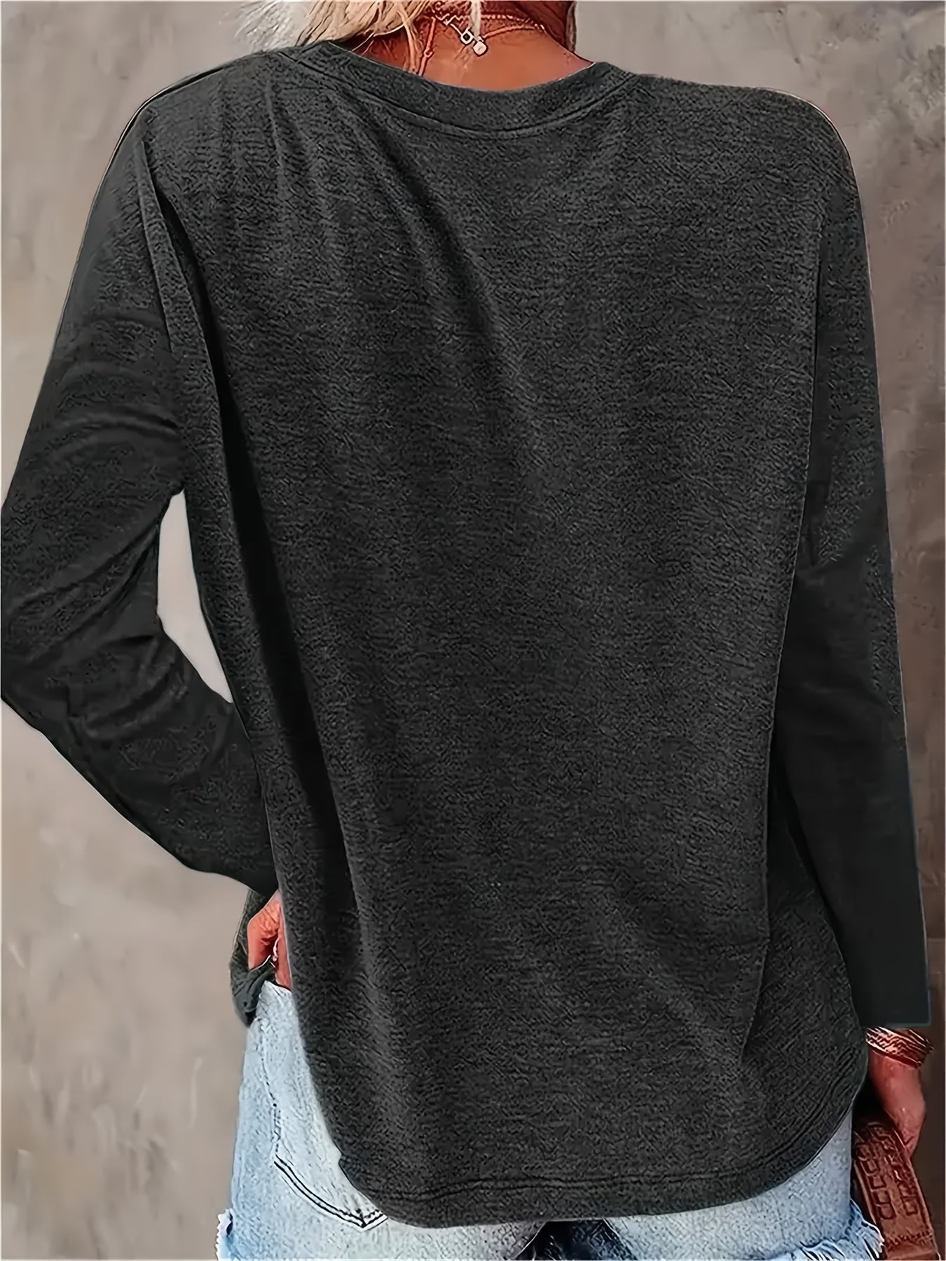 Letter Printed Women'S T-Shirt Fun Print - Comfortable Long Sleeved Round Neck - Perfect Choice for Spring And Autumn Casual Wear