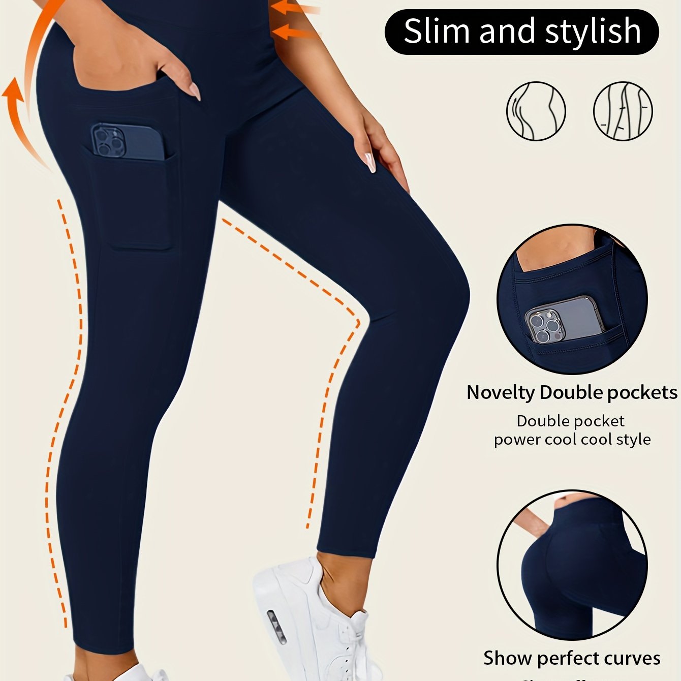 Solid Color Yoga Pants With Pocket, High Stretch Stretch Running Fitness Sports Leggings