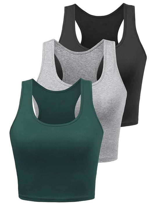 Women's Black/Grey/Green Three-color Combination Short Exposed Belly Yoga Casual Sports Vest
