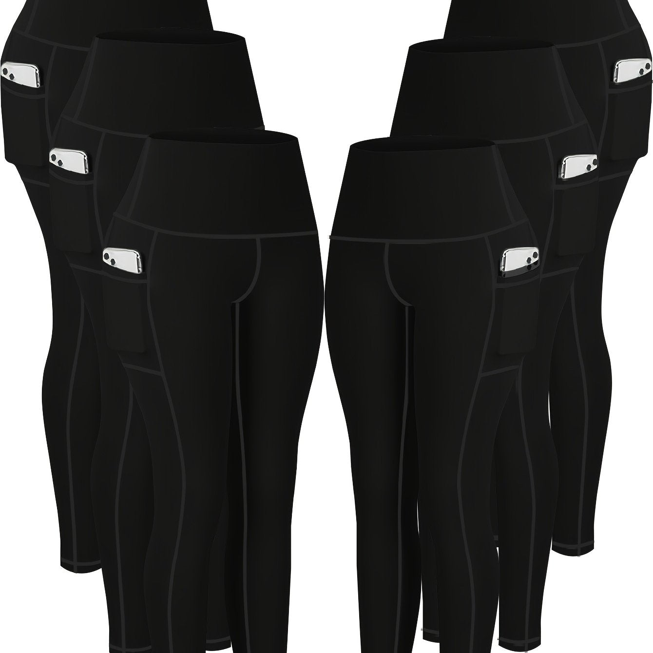 6pcs Plus Size High-Waist Yoga Leggings with Pockets - Tummy Control, Butt Lift