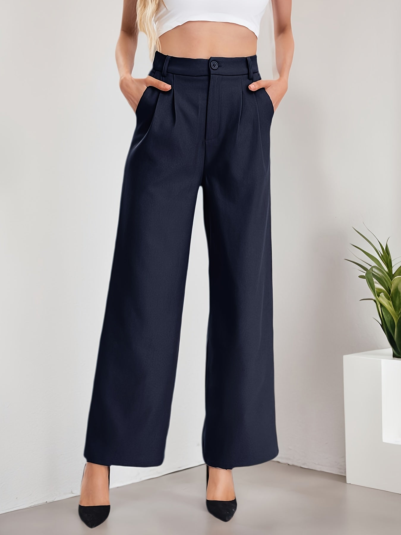 Elegant Navy Blue Wide Leg Pants for Women