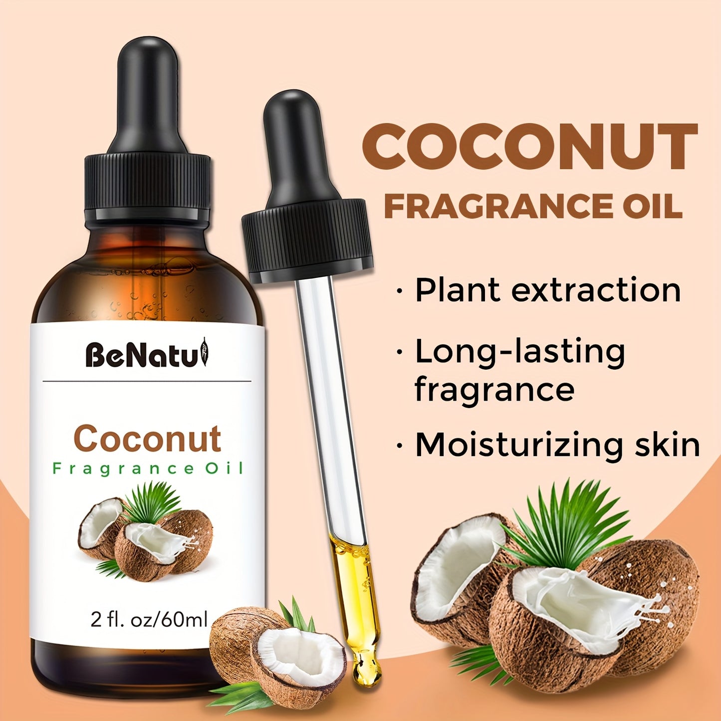 60ML Coconut Essential Oil Body Oil for Humidifier Diffuser Scented Candle Body Massage Hair Moisturizing Holiday Gift