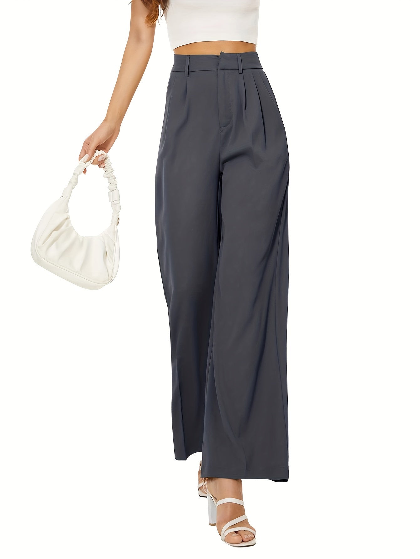 High Waist Pleated Straight Leg Pants