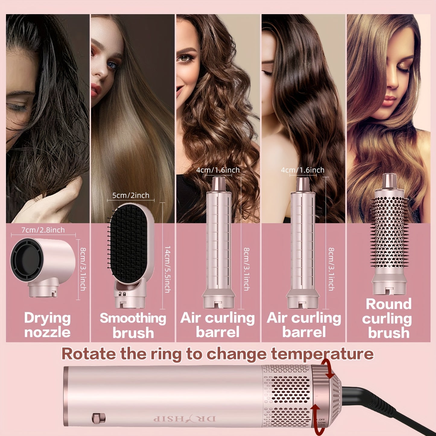 5 In 1 Hot Air Brush Blow Dryer Brush And Air Curling Wrap Styler With Negative Ion Technology Professional Hair Styling Tools
