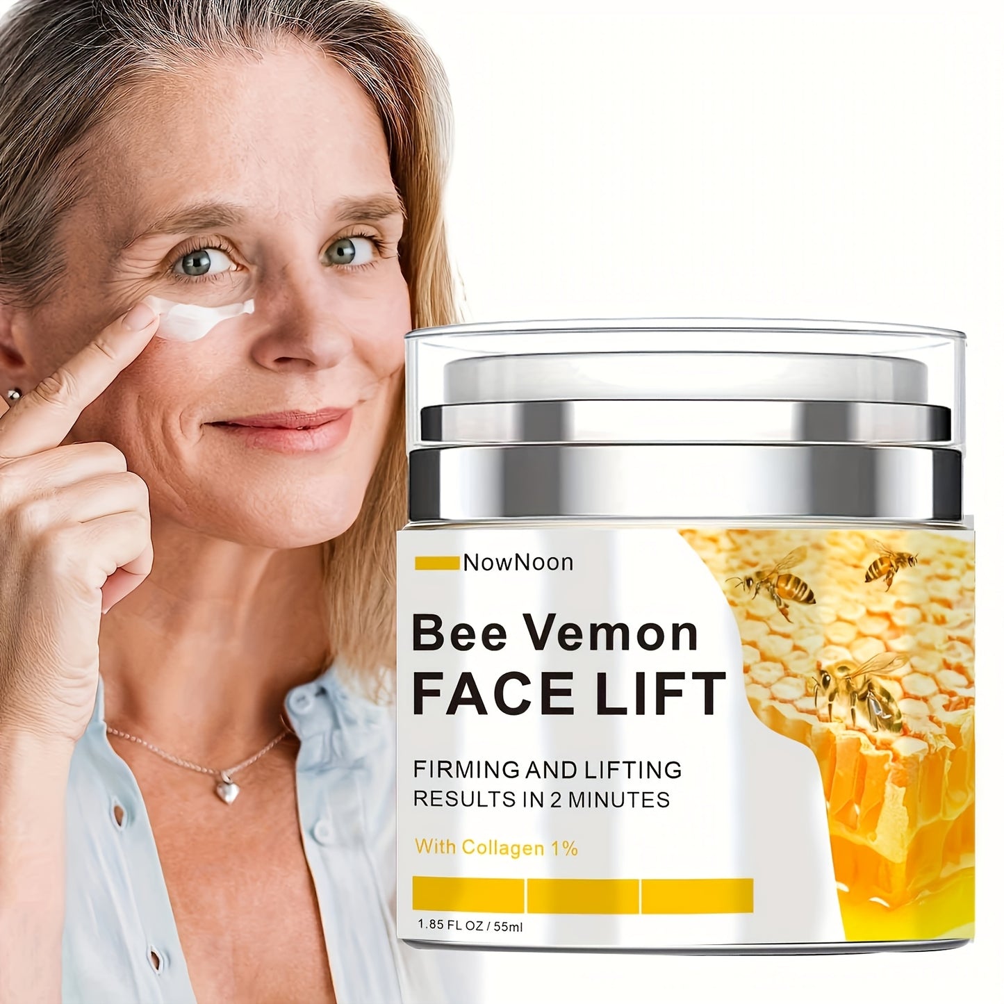 NowNoon Bee Venom Instant Facial Lifting Cream 1.85 Fl Oz Tightens and Lifts Smooths Fine Lines and Wrinkles Moisturizes Alcohol Free Hydroxy Acid Formula Suitable for All Skin Types