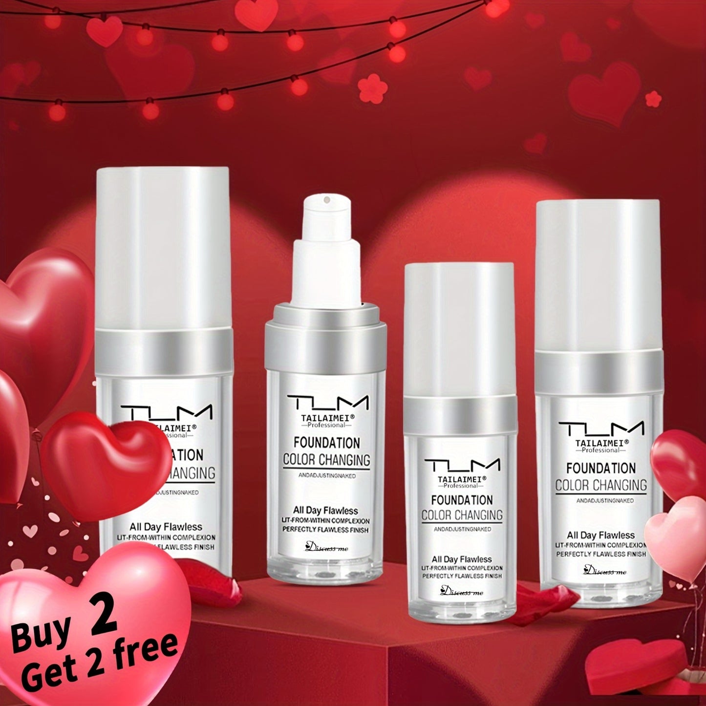 Buy 2 Get 2 Free 4pcs TUM TLM Warm Change Liquid Foundation Concealer Lasting Makeup for Dry Oil Skin Control Moisturizing Suitable for All Skin Tones Gift for Valentine's Day