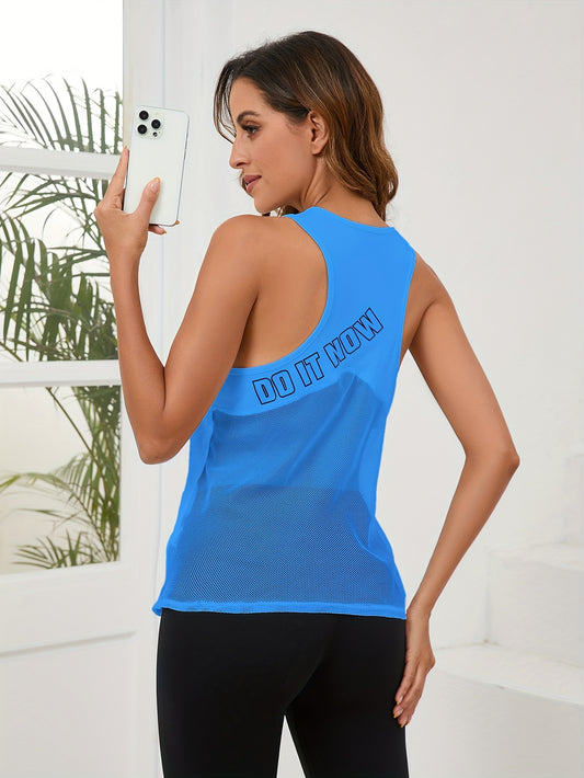 Sleeveless Letter Printed Mesh Hollow Breathable Vest T-shirt