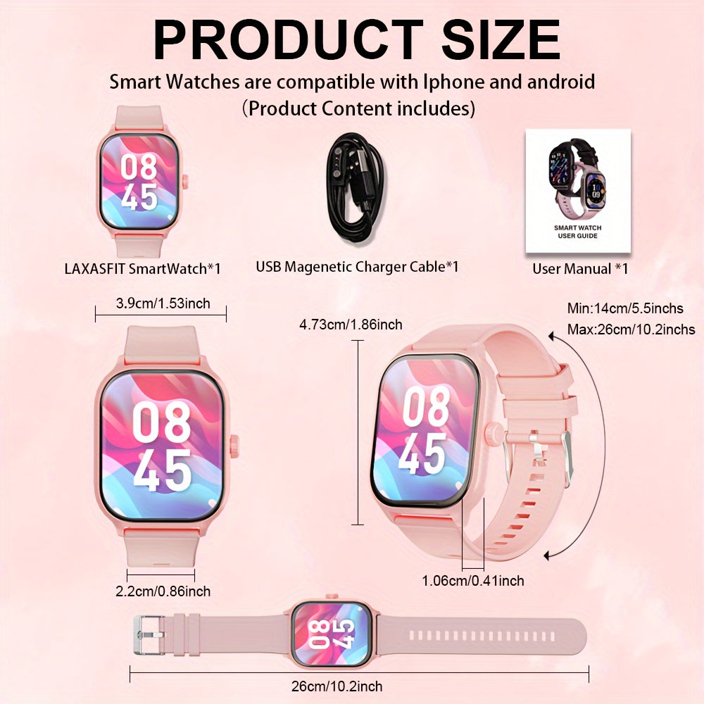 LAXASFIT 2.01" Full Touch Screen Smartwatch - IP68 Waterproof, Wireless 5.3, Fitness Tracker with Call & Text Alerts, 100+ Sports Modes, USB Charging, Compatible with Android/iPhone - Sleek Design for Men & Women, Smart Watch