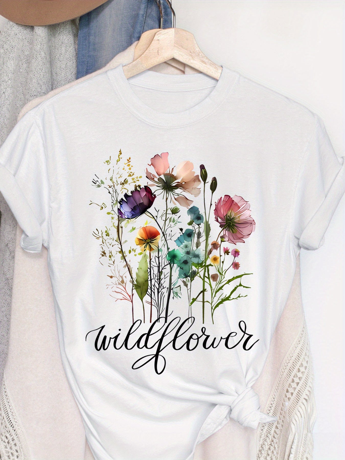 Wildflower Graphic Women's T-Shirt - Soft Short Sleeve Round Neck Casual Top, Vibrant Floral Print, Lightweight & Comfortable for Spring and Summer