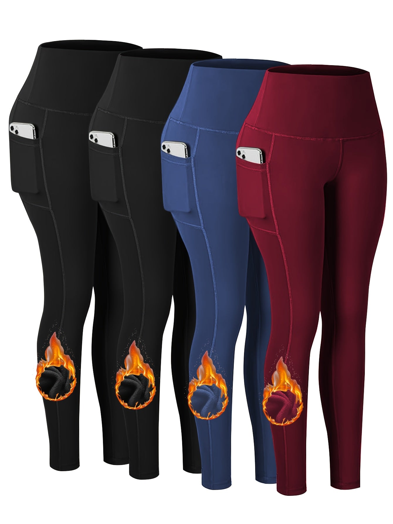 Plus Size 4pcs Set Sports Leggings, Thickened Yoga Pants With Fleece For Running,