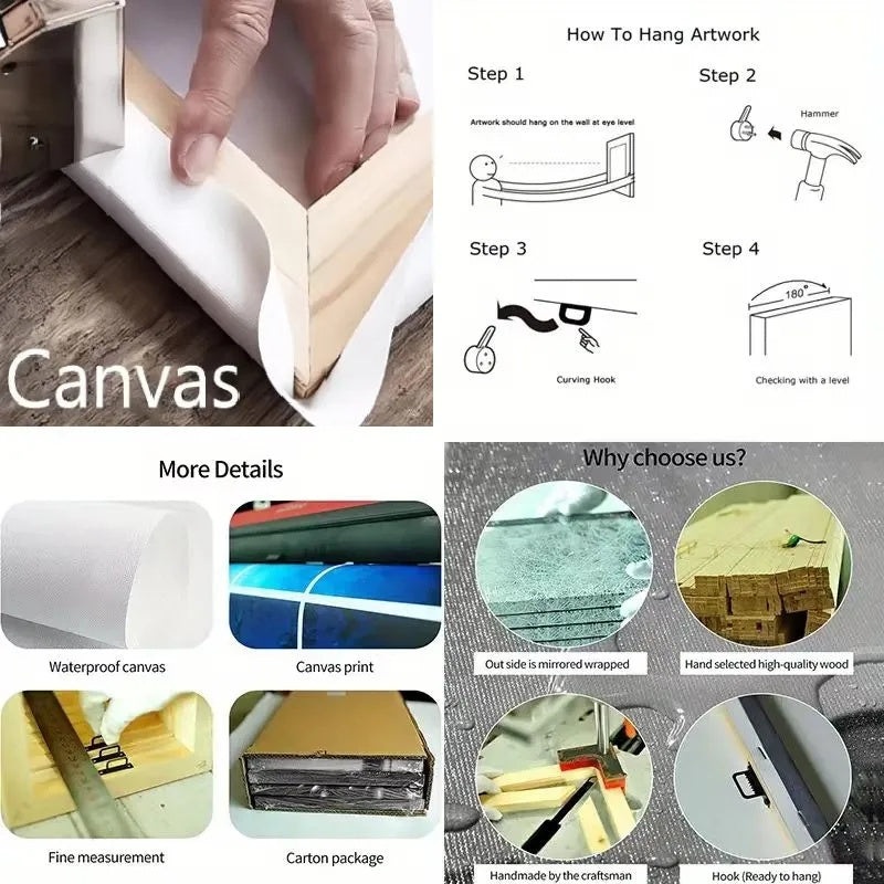 [2D Flat] Framed Canvas Kitchen Wall Art Rustic Decor