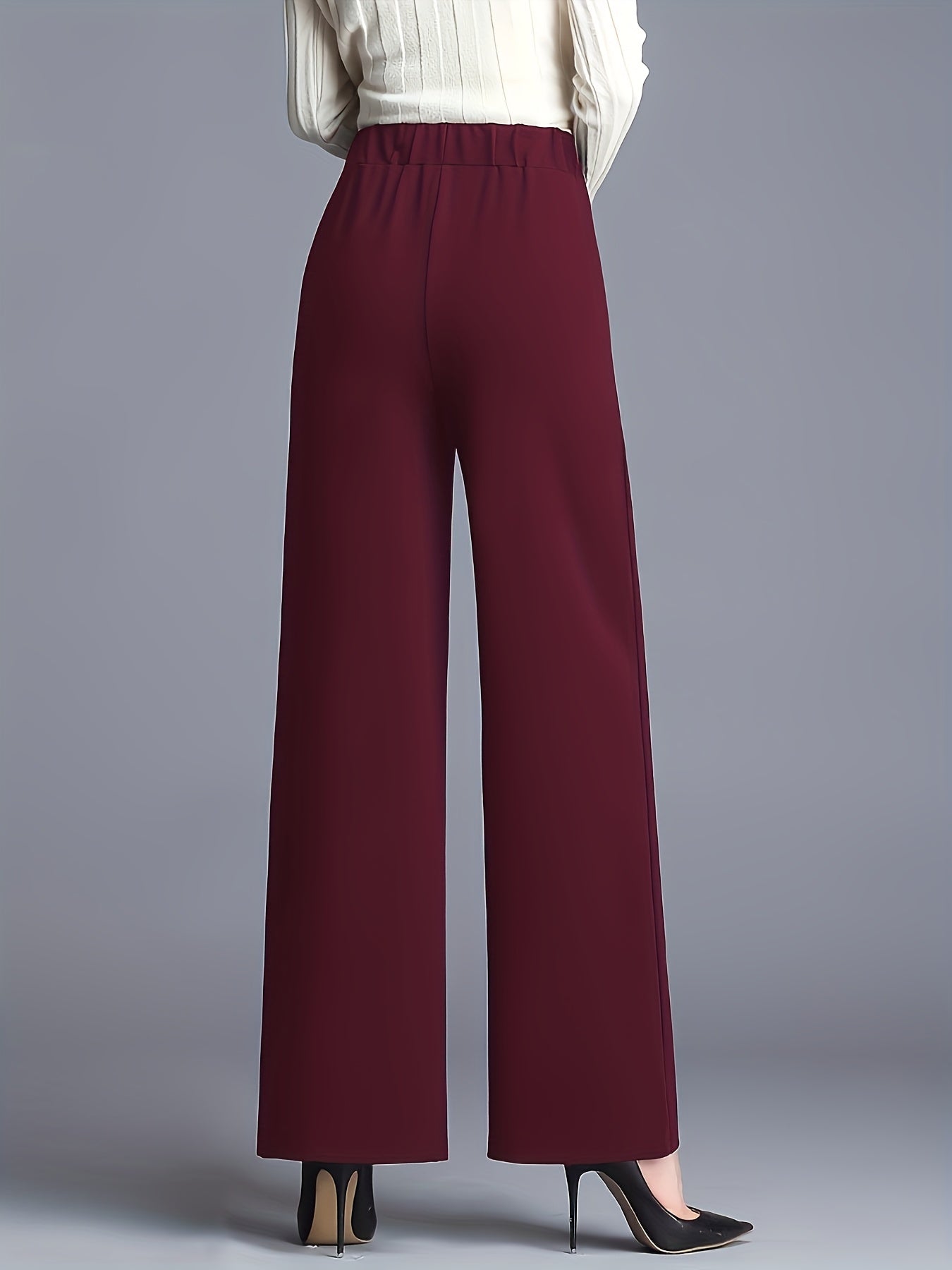 Elegant Maroon High-Waist Straight-Leg Pants for Women