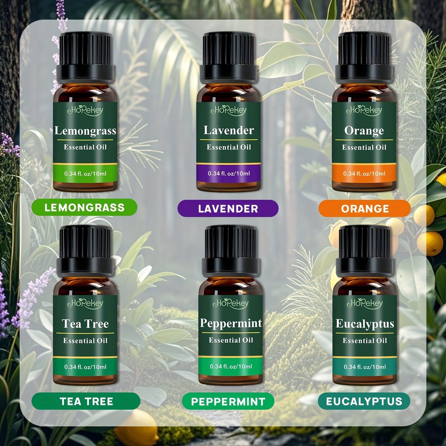 Glass Bottle Essential Oil Gift Box with Eucalyptus Mint Tea Tree Orange Lemongrass Lavender High-End Essential Oil Set for Home Deodorant Diffuser Humidifier Candle and Hair Care
