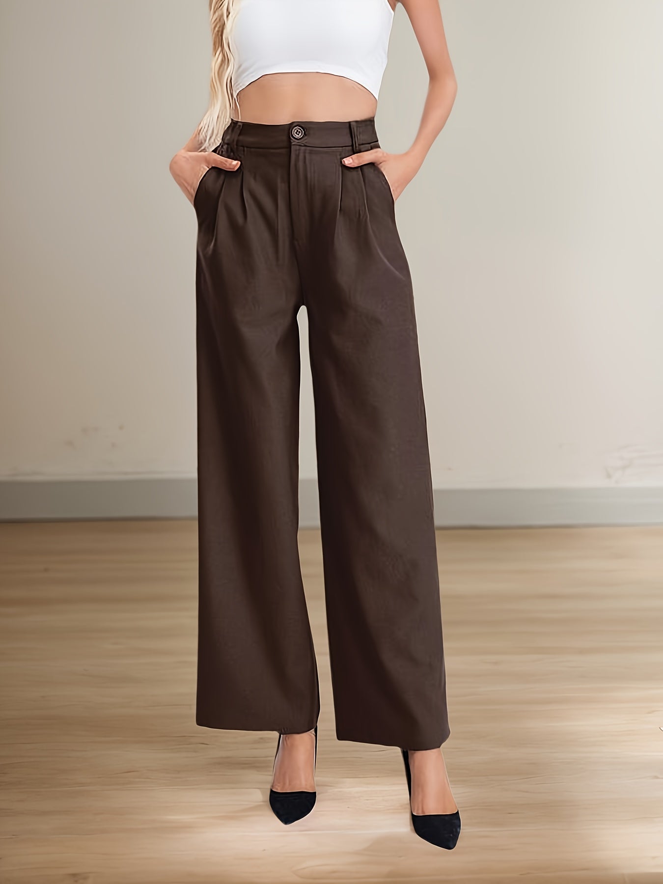 Elegant Navy Blue Wide Leg Pants for Women