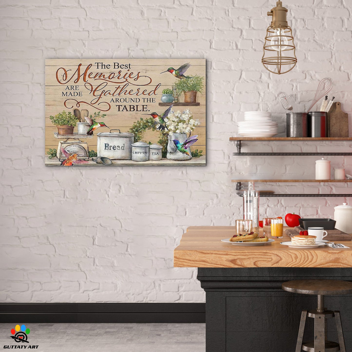 [2D Flat] Framed Canvas Kitchen Wall Art Rustic Decor