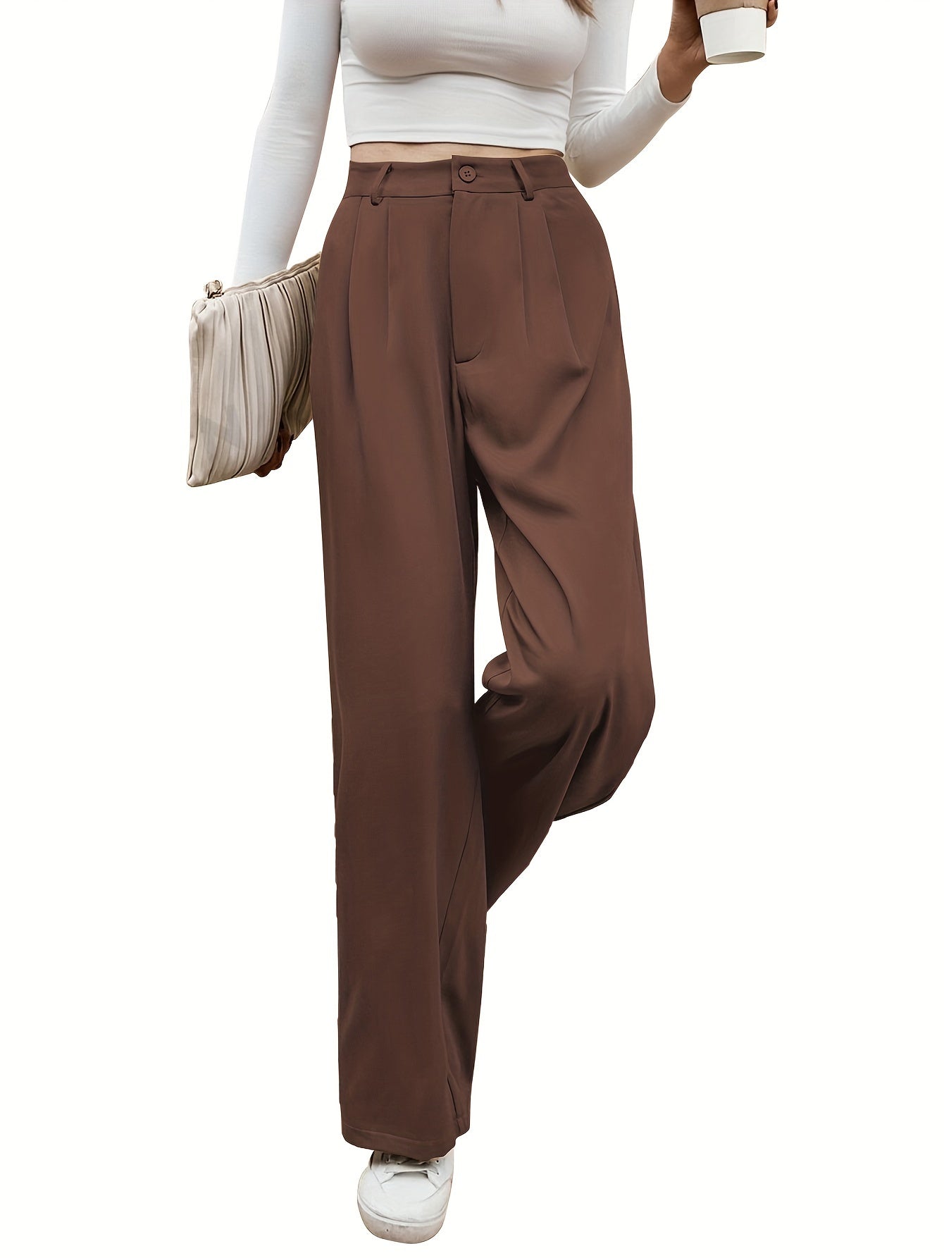 High Waist Pleated Straight Leg Pants