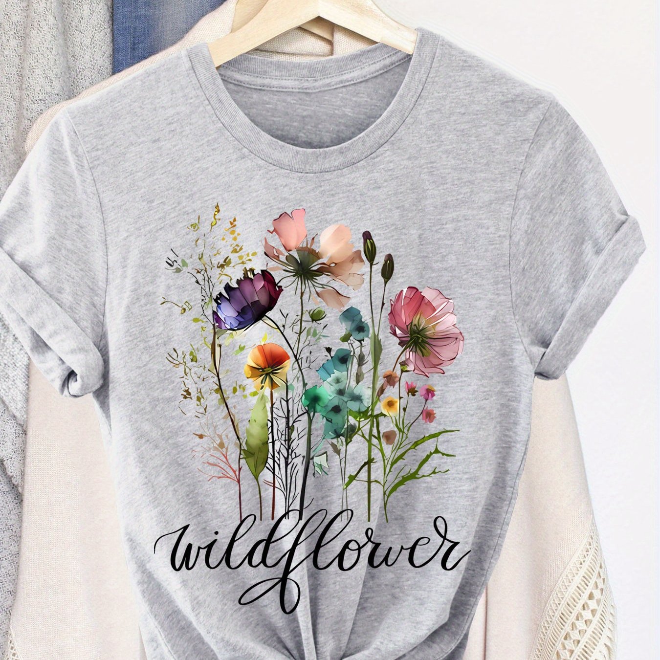 Wildflower Graphic Women's T-Shirt - Soft Short Sleeve Round Neck Casual Top, Vibrant Floral Print, Lightweight & Comfortable for Spring and Summer