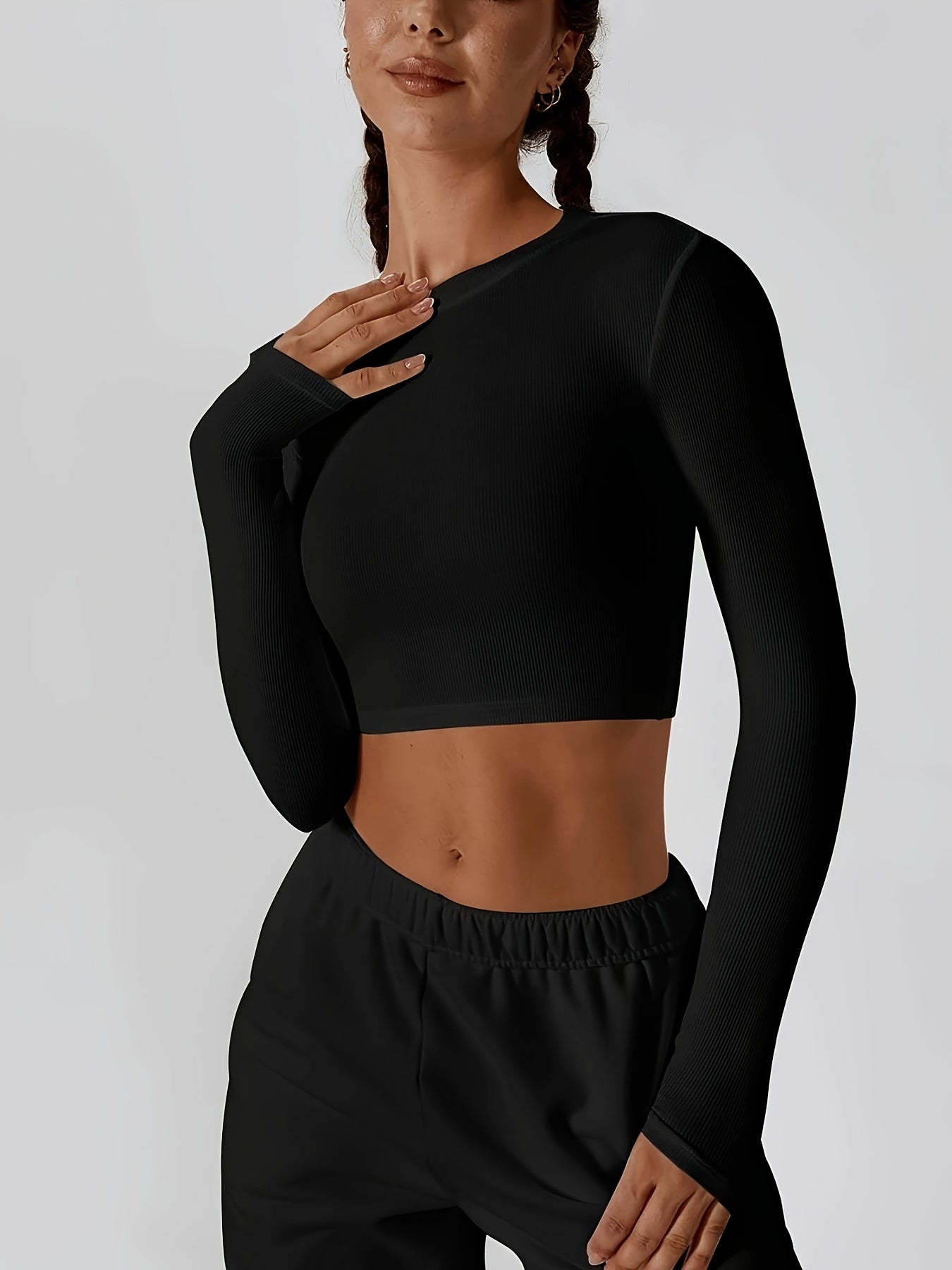 Womens Long Sleeve Shirts Ribbed Crop Tops