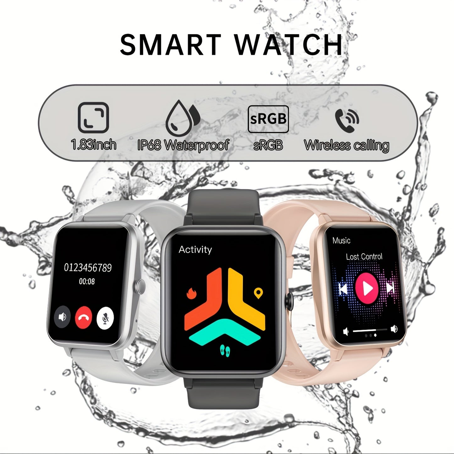 IP68 Waterproof Smartwatch - 1.83" Display, Over 100 Sports Modes, Long-Lasting Battery, Fitness Tracker with Pedometer & Sleep Monitor, Wireless Calls & Notifications, for Android & for iPhone - Perfect Gift for All
