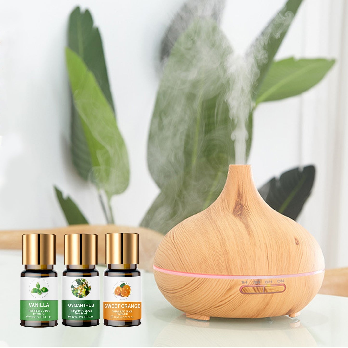 Essential Oil Set 8 Bottles 0.34oz Wooden Box Lavender Mint Vanilla Sweet Orange Jasmine Eucalyptus Ylang Ylang Osmanthus