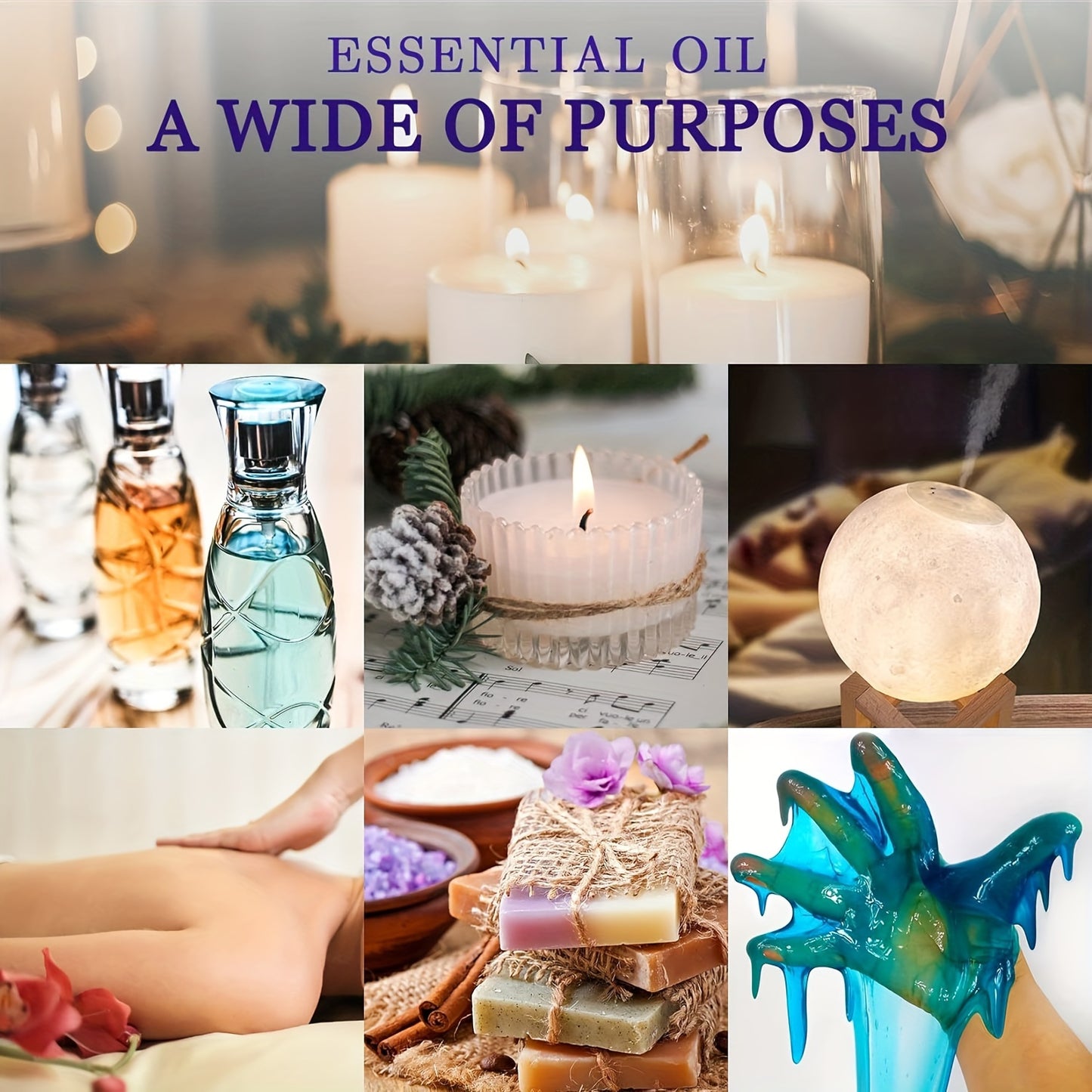 Essential Oils Set 24 Scents Fragrance Oil for Candle and Soap Making Long Lasting Natural Essential Oil for Diffuser Humidifier and Body Massage DIY Candle Making 6ml Each