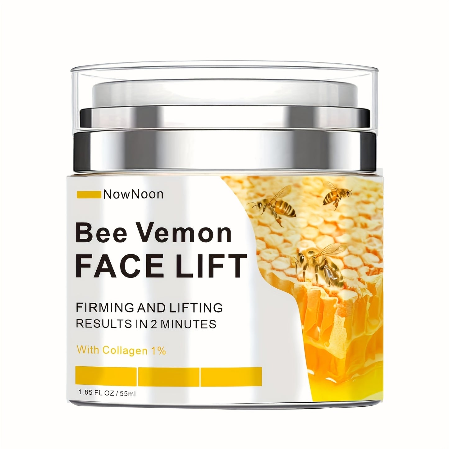 NowNoon Bee Venom Instant Facial Lifting Cream 1.85 Fl Oz Tightens and Lifts Smooths Fine Lines and Wrinkles Moisturizes Alcohol Free Hydroxy Acid Formula Suitable for All Skin Types