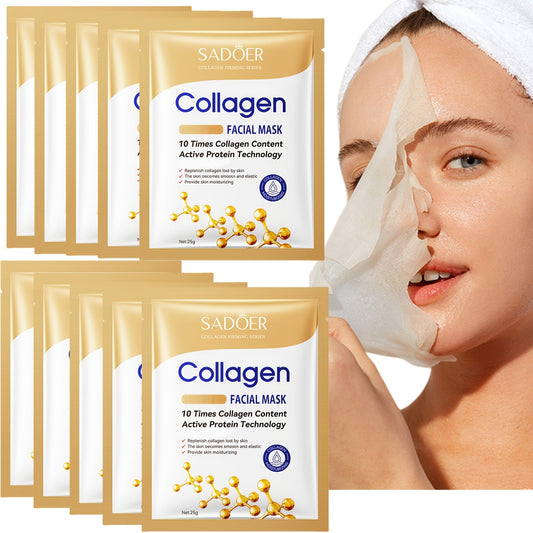 10 Pcs SADOER Collagen Facial Masks With Active Protein Technology Deep Moisturizing And Firming Alcohol Free Fragrance Free Suitable For All Skin Types 16 Percent Collagen Content