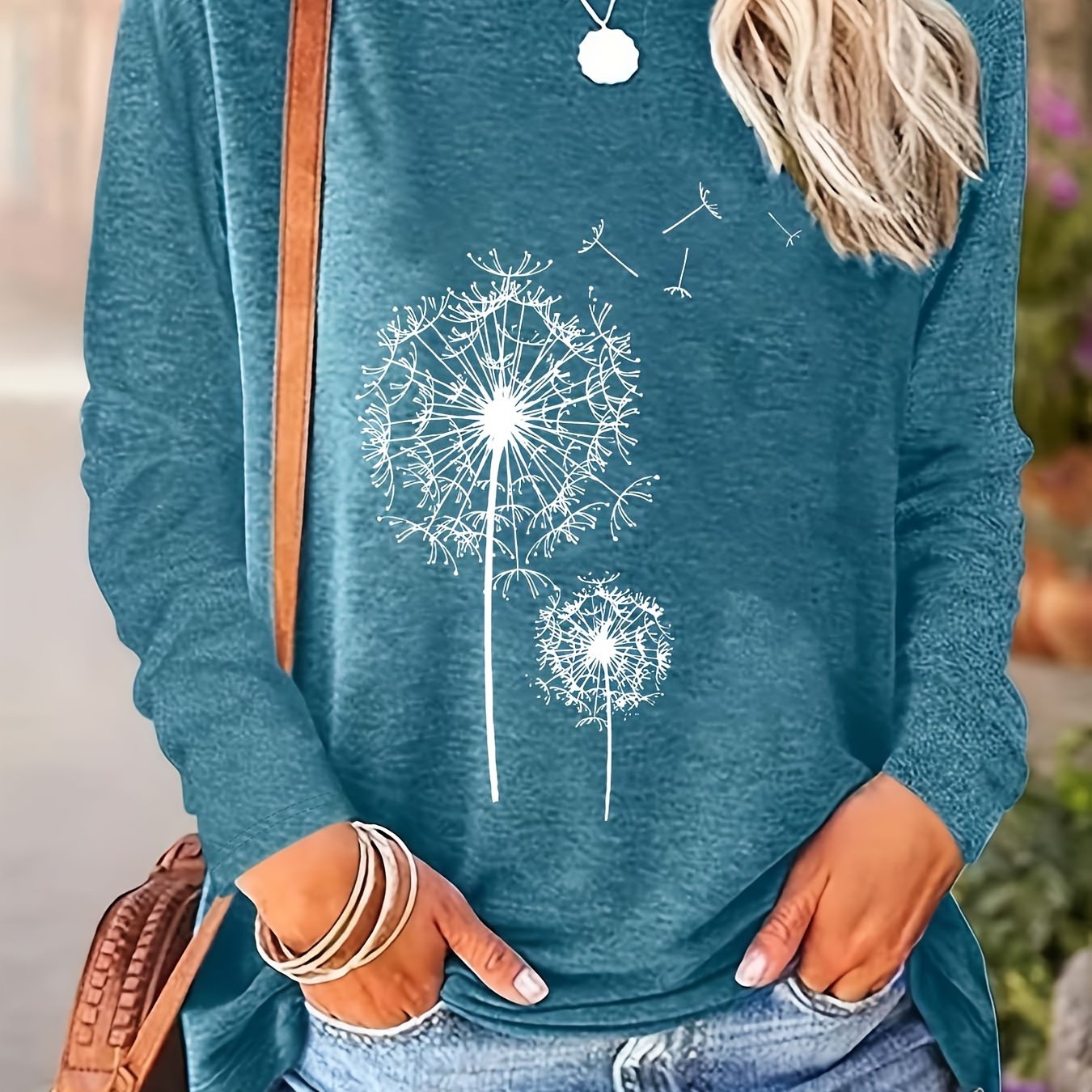 Vibrant Dandelion Print Crew Neck T-Shirt
