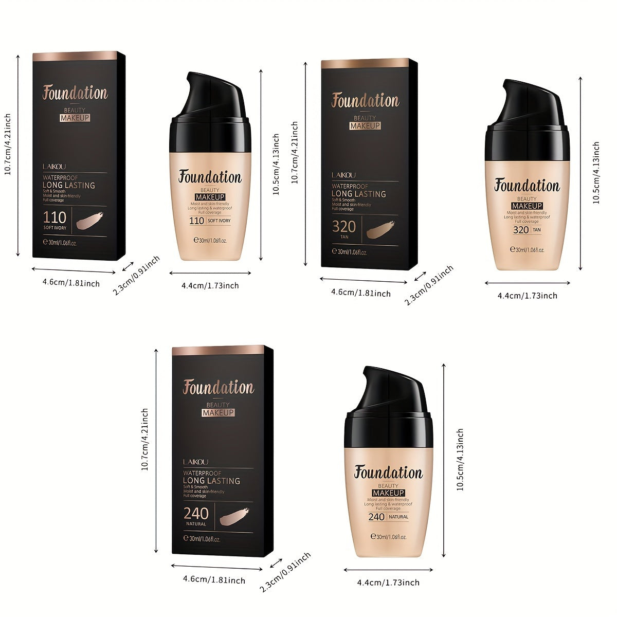 3 to 5 Pieces Moisturizing Liquid Foundation 30ml Long Wearing Full Coverage Waterproof Flawless Skin Friendly Makeup Cream Unisex
