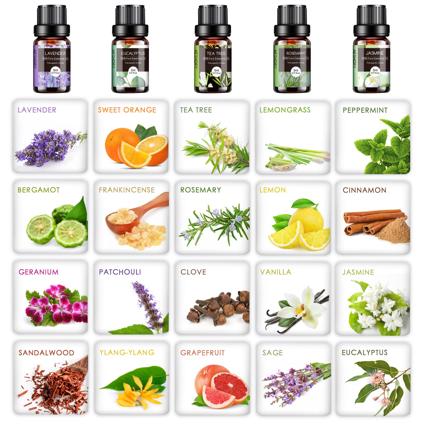 20 Piece Essential Oils Set for Diffuser and Humidifier Perfect Christmas Gift