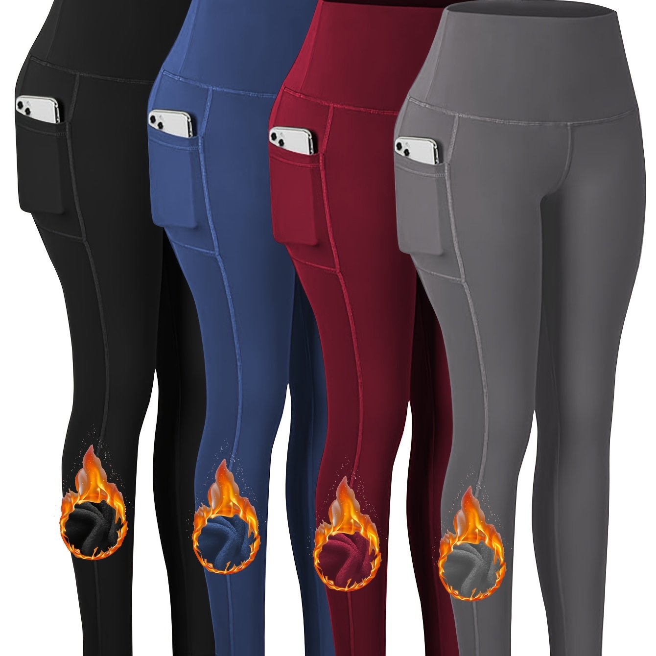 Plus Size 4pcs Set Sports Leggings, Thickened Yoga Pants With Fleece For Running,