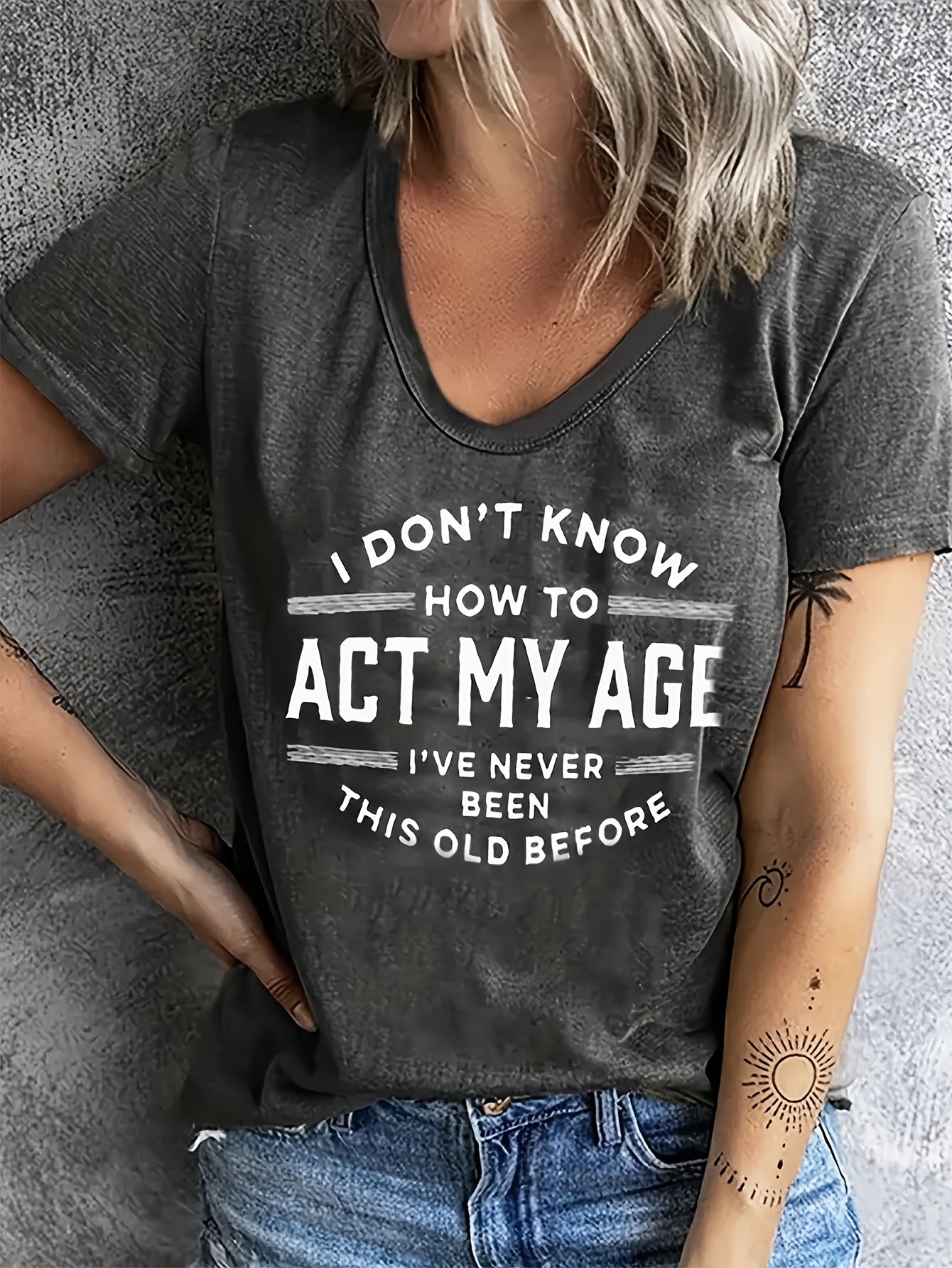 Women's "Act My Age" Graphic T-Shirt - Casual Short Sleeve, Round Neck, Lightweight Top - Breathable, Machine Washable - Perfect for Spring & Summer Fashion, Everyday Tshirt|Playful Design| Fabric