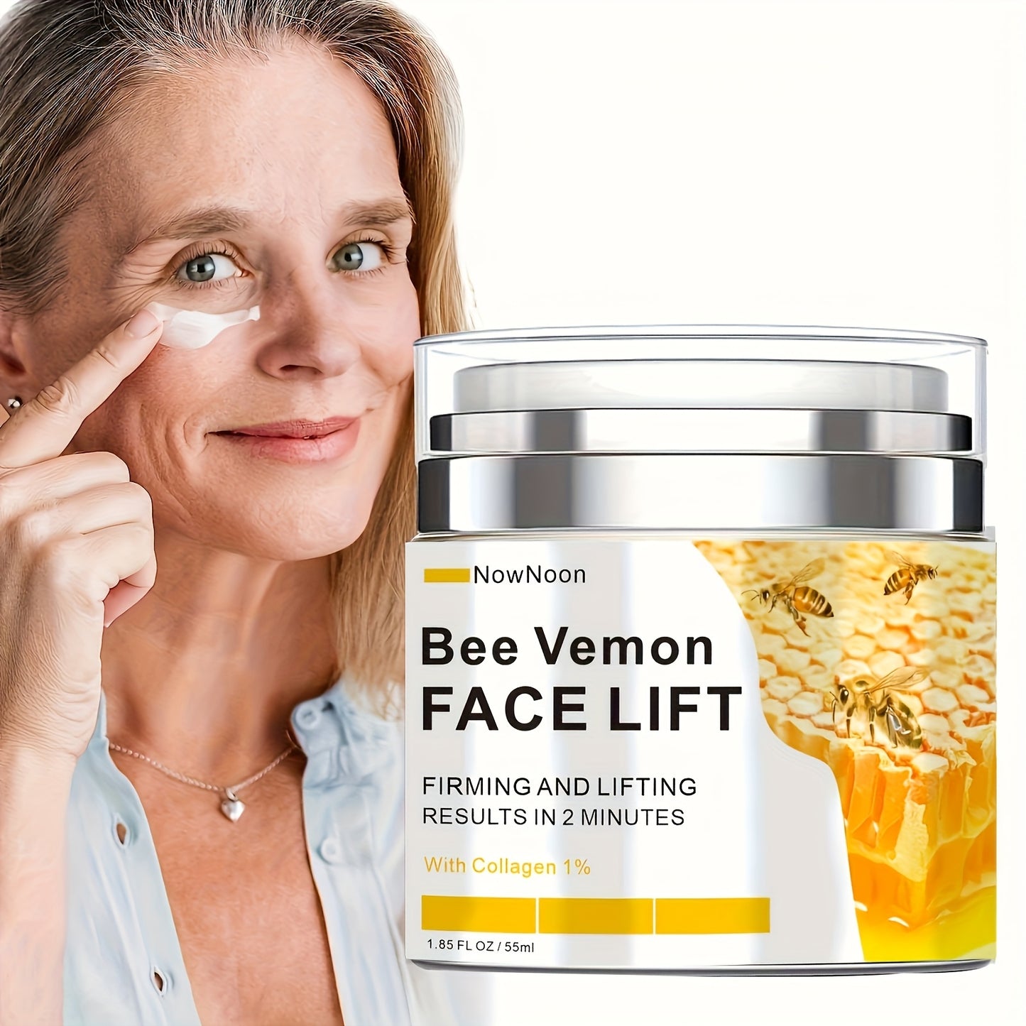 NowNoon Bee Venom Instant Facial Lifting Cream 1.85 Fl Oz Tightens and Lifts Smooths Fine Lines and Wrinkles Moisturizes Alcohol Free Hydroxy Acid Formula Suitable for All Skin Types