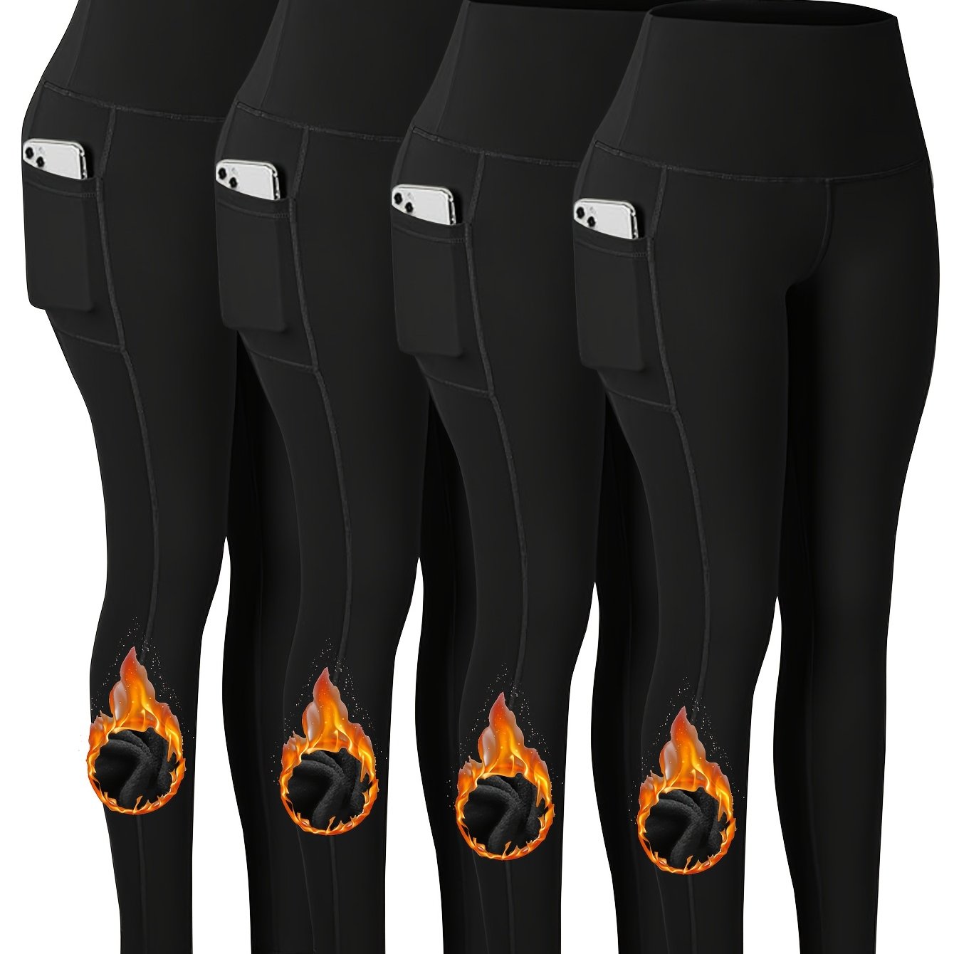 Plus Size 4pcs Set Sports Leggings, Thickened Yoga Pants With Fleece For Running,