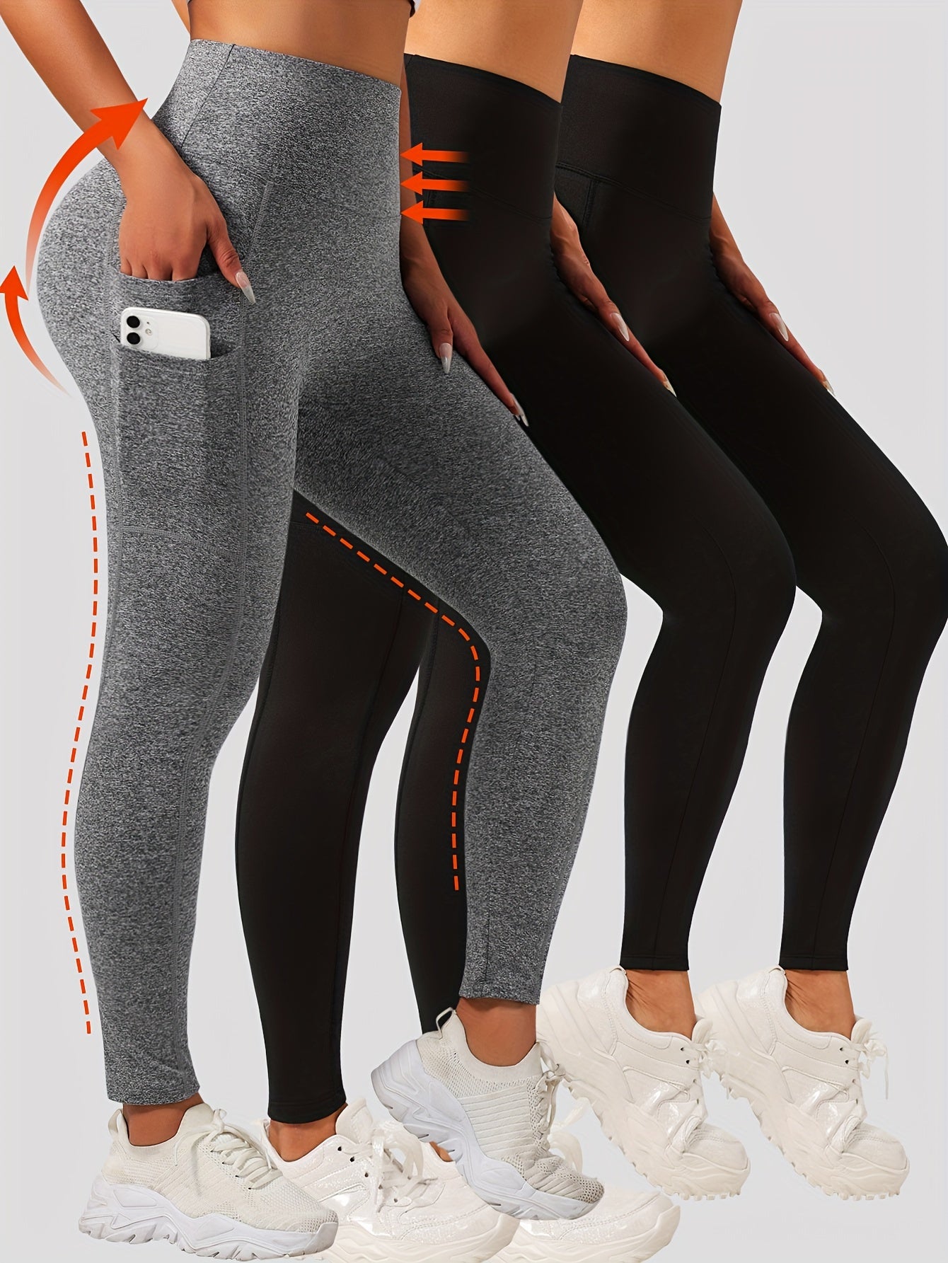 Women's 3Pcs High-Waisted Yoga Leggings With Pocket