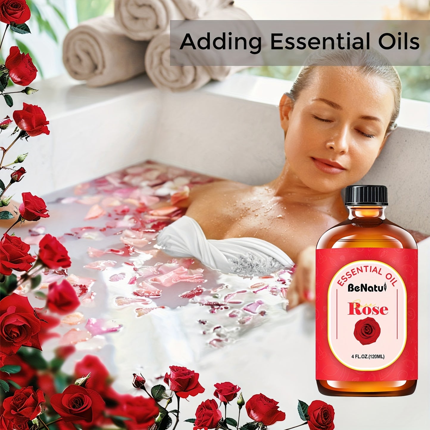 Benatu 4.06 Ounce Rose Essential Oil Upgraded Packaging Romantic Rose Fragrance Holiday Gift Recommendation Best Valentine's Day Gift Local Warehouse Essential Oil Bedroom Humidifier Mother's Day Special Offer