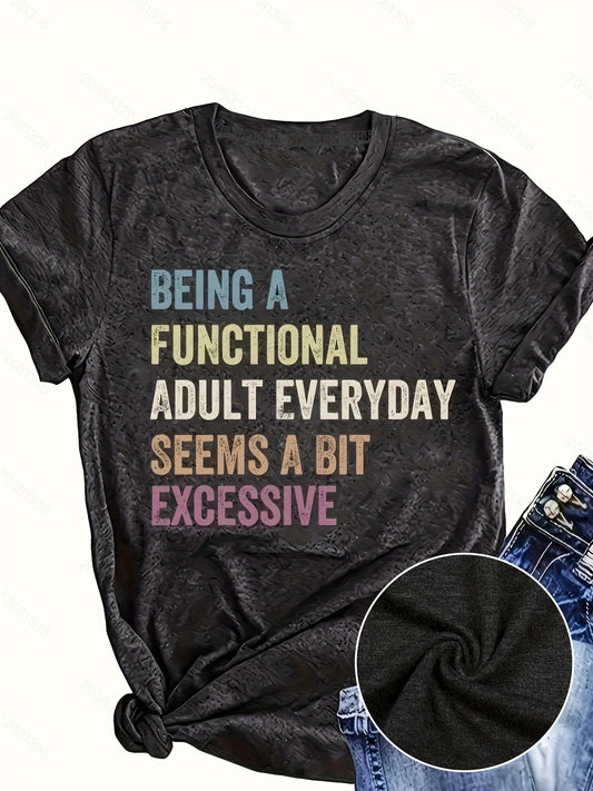 Letter Print T-shirt, Short Sleeve Crew Neck For Women